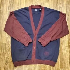 Vintage Gap Cardigan Sweater Men XL Blue Open Front Knit World Classic 90s‎